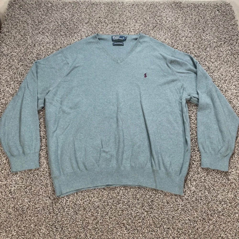 Polo Ralph Lauren Men's 4XB Big V-Neck Sweater Pima Cotton Sage Green Pony